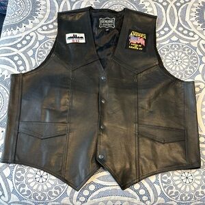 Genuine Leather Men’s Vintage Snap Front Motorcycle Vest Black Size  4XL Pockets